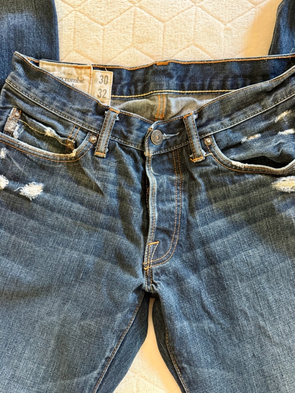 Abercrombie & Fitch Slim Straight Jeans Mens 30x32 Medium Wash Y2K Grunge Denim - Picture 3 of 14